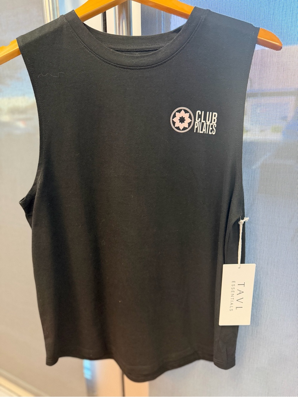 Club Pilates Tavi Essentials Black Muscle Tank with Club Pilates Mandala Logo
